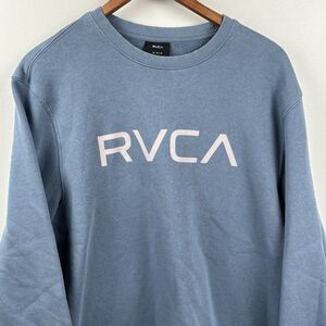 RVCA Pullover Sweatshirt Men's Medium Slate Blue BIG RVCA Spellout Crewneck EUC